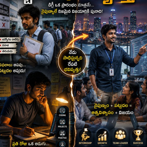 “నైపుణ్యాలను నేర్చుకుంటూ విజయవంతమైన ఐటీ ఉద్యోగిగా ఎదుగుతున్న యువకుడు”