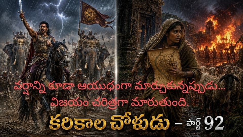 వర్షంలో గజసైన్యంతో వంజిపై దండెత్తుతున్న కరికాల చోళుడు – చారిత్రక యుద్ధ గాథ