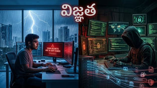 సైబర్ దాడితో భయాందోళనకు గురైన సాఫ్ట్వేర్ ఇంజనీర్, డిజిటల్ బ్లాక్మైలింగ్ను సూచించే ఉత్కంఠభరిత దృశ్యం