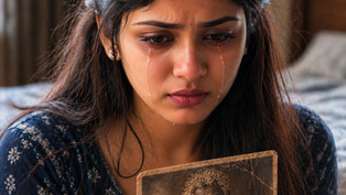 ఫొటోలోని అనుమానాస్పద వ్యక్తిని చూస్తున్న అమ్మాయి.