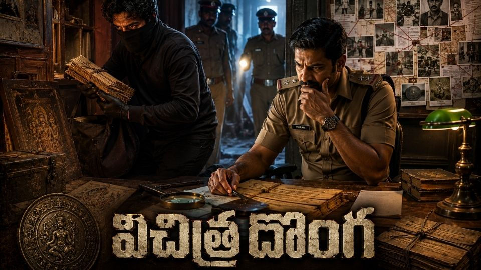 పురాతన తాళపత్ర గ్రంథాలను దొంగిలిస్తున్న విచిత్ర దొంగను పట్టుకునేందుకు ఇన్స్పెక్టర్ విక్రమ్ దర్యాప్తు చేస్తున్న ఉత్కంఠభరిత తెలుగు క్రైమ్ థ్రిల్లర్.