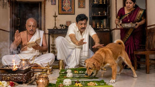 www.manatelugukathalu.com లో ప్రచురింపబడ్డ 'తప్పనిసరి తద్దినం' కథలో తద్దినం సందర్భంగా పిండాల దగ్గరకు వచ్చిన కుక్కను ఆపడానికి ప్రయత్నిస్తున్న శ్రీధర్, మంత్రాలు చదువుతున్న శాస్త్రిగారు.