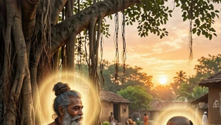 www.manatelugukathalu.com లో ప్రచురింపబడ్డ 'తత్వమసి" వ్యాసంలో ఉదయకాలంలో ఆశ్రమంలో మహర్షి ఉద్దాలకుడు శ్వేతకేతువుకు "తత్వమసి" మహావాక్యాన్ని బోధిస్తున్న దివ్య దృశ్యం, చుట్టూ ఆధ్యాత్మిక కాంతి మరియు విశ్వ చైతన్యాన్ని సూచించే ప్రతీకలతో.