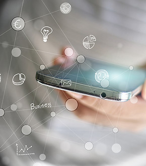 A mobile overlaid with hand drawn icons