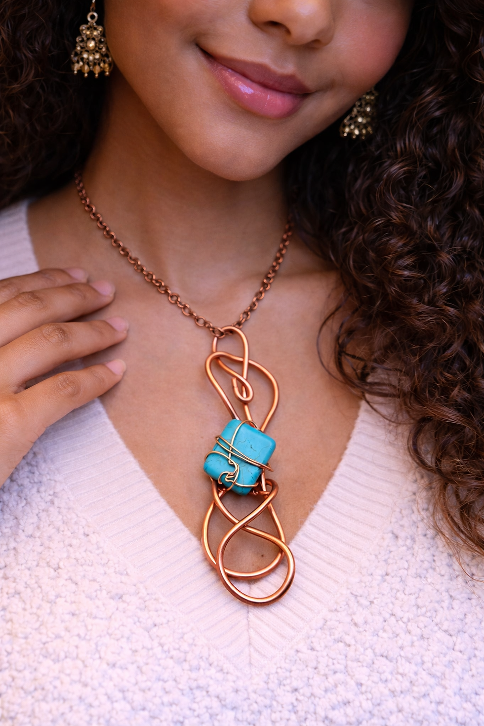 Thumbnail: Copper and Turquoise Necklace 