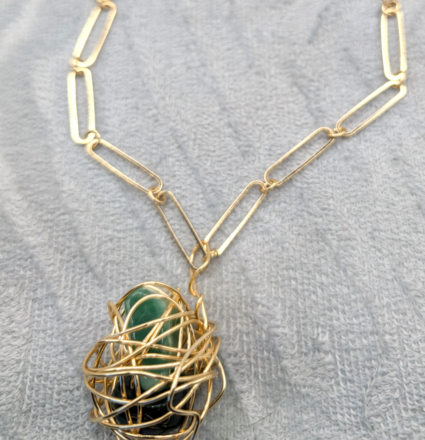 Paperclip Green Stone Necklace