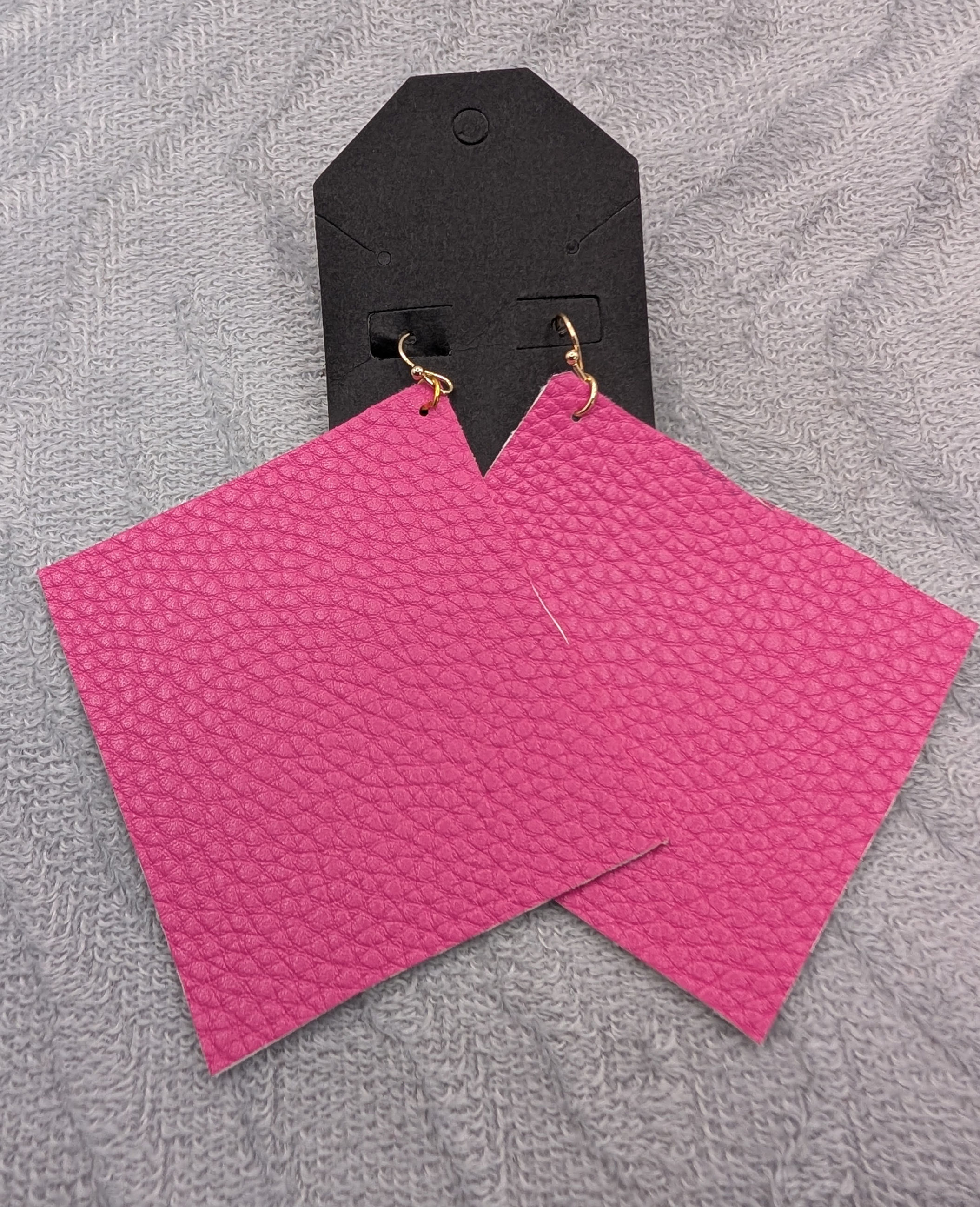 Hot Pink Square Leather Earrings