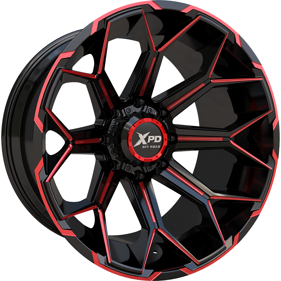 XPD Pakami 704 22x12 -44 6x135/6x139.7 Glossy Black Red Milled