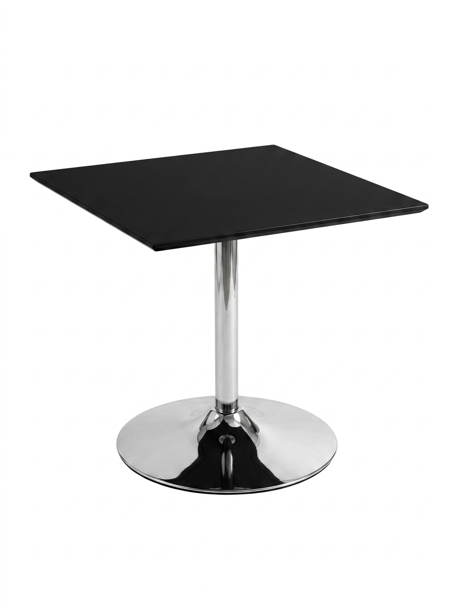 Petite table d'appoint Modulo carrée noire avec pied central pour aménagement de stand.