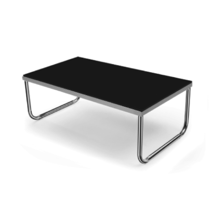 Table basse rectangulaire Charles avec pieds tubulaires chromés et plateau noir pour salon VIP.