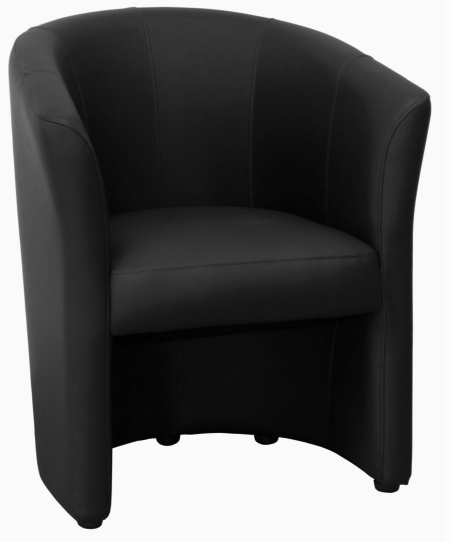 Fauteuil chauffeuse club design noir en simili-cuir pour aménagement événementiel.
