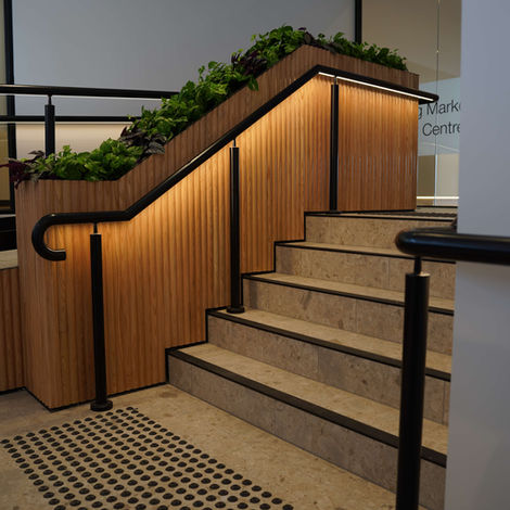 powder coat black post mount stair handrails Geelong Marketplace Medical Centre