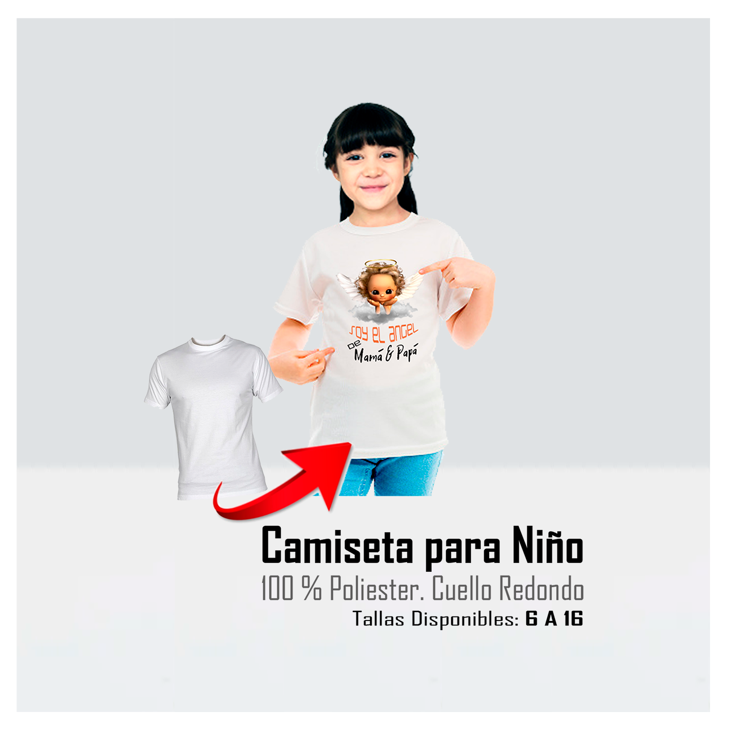 Camiseta Blanca para Niños 100% poliester Cuello Redondo