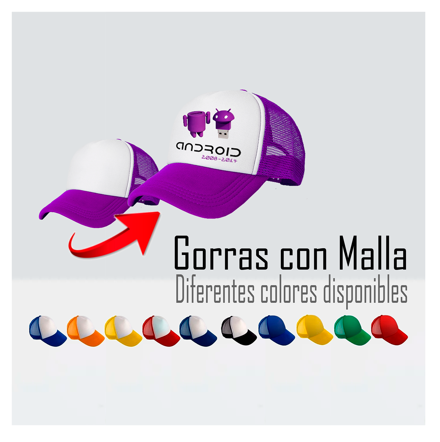 Gorras con Malla atrás. Diferentes colores disponibles