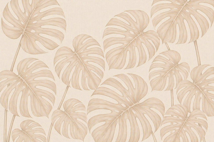 Tropical monstera leaf pattern in beige.png