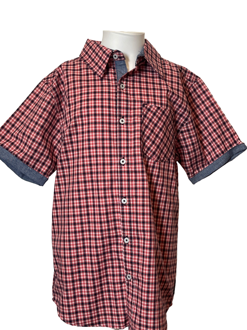Ben Sherman Short Sleeves Red and Blue Plaid Buttoned Down Boy’s Shirt 10/12