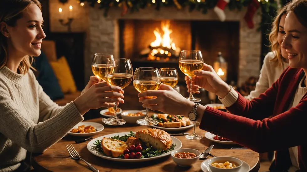 Cozy holiday gathering with drinks