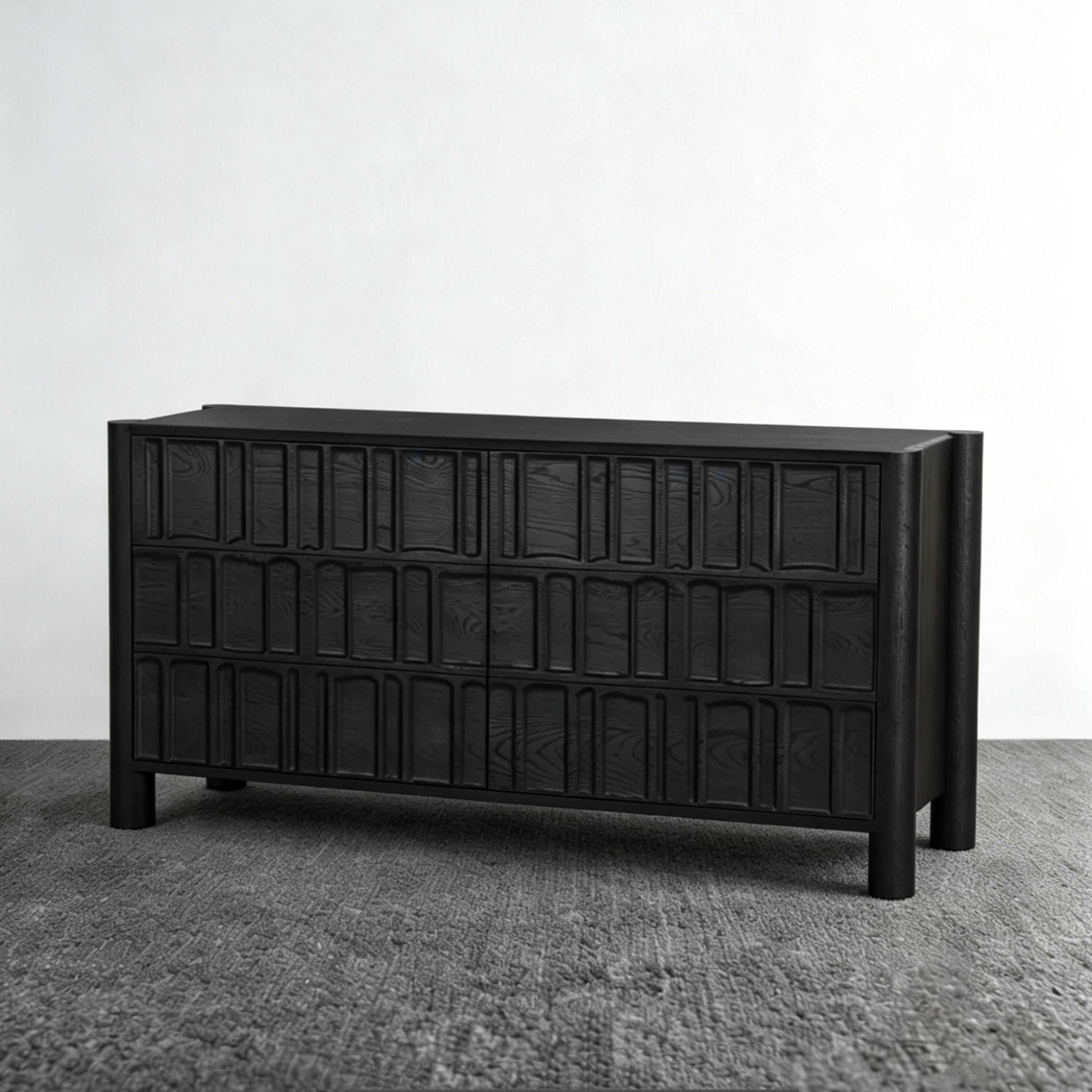 Textured Panel Black Credenza