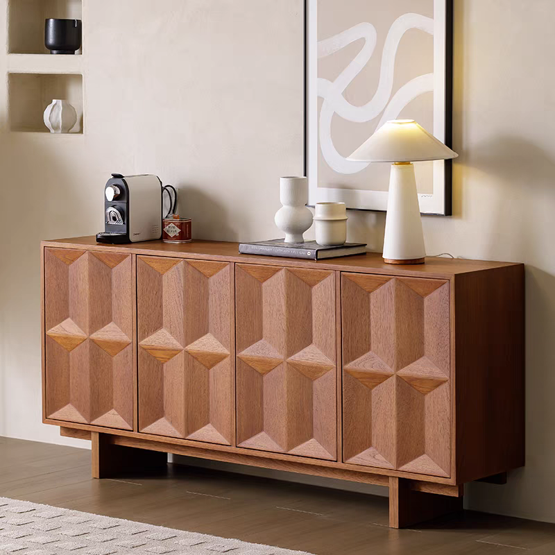 Faceted Panel Wooden Credenza