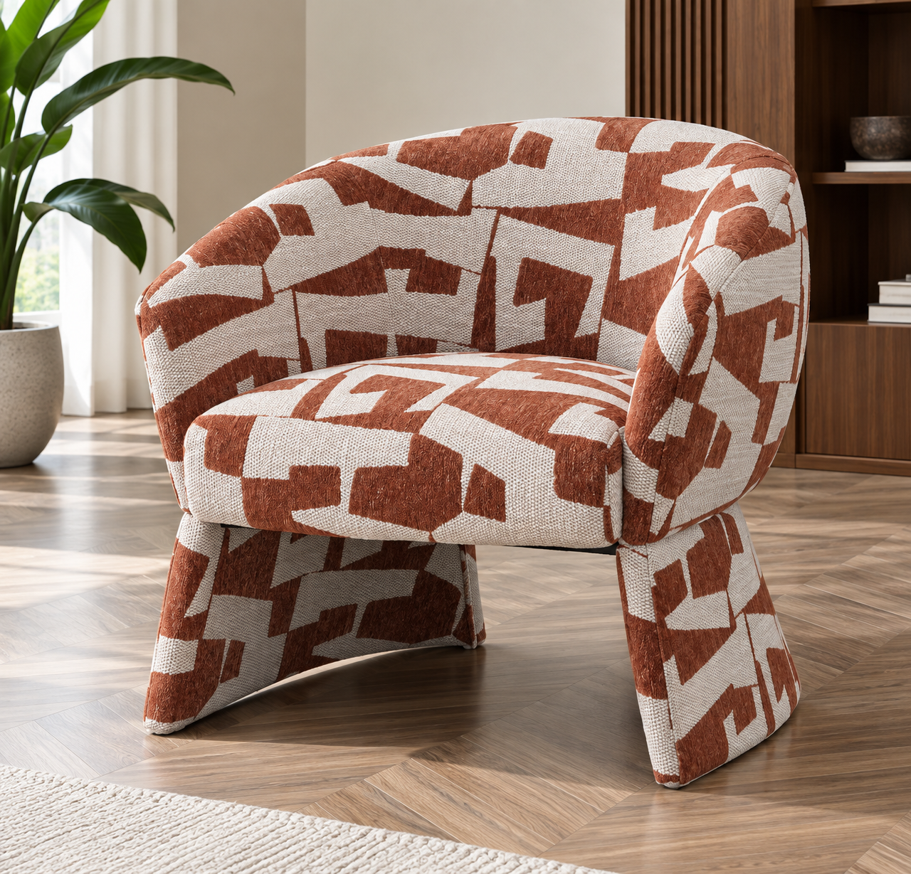 Modern Geometric Print Barrel Accent Armchair