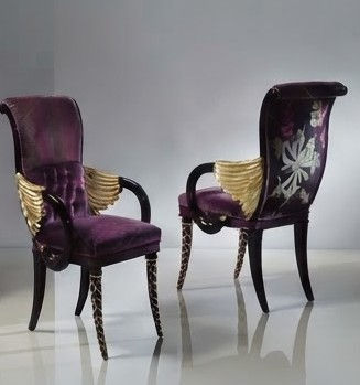 Imperial Purple Velvet and Gold Leaf Armchair Suite
