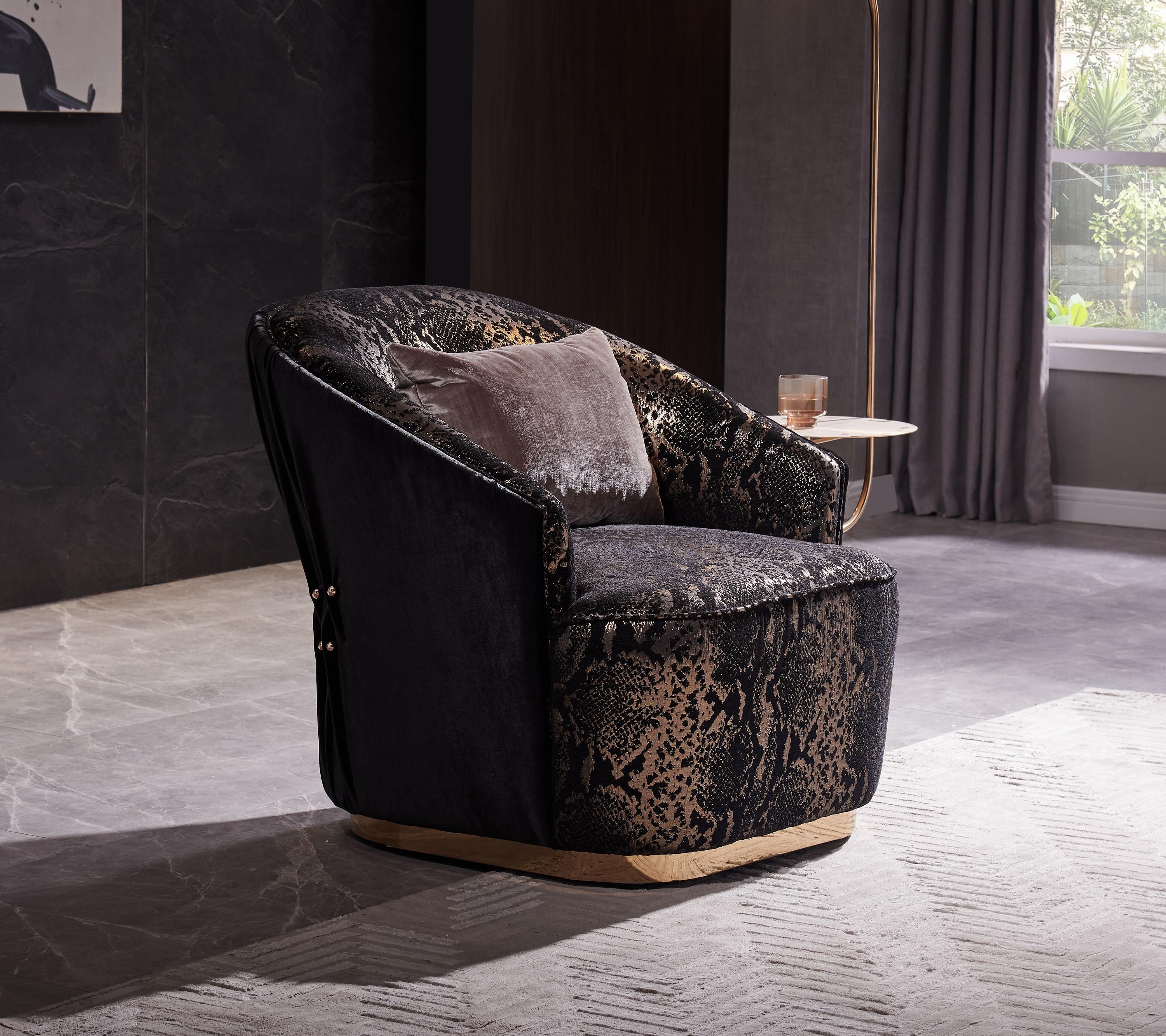 Modern Metallic Animal Print Velvet Barrel Accent Armchair
