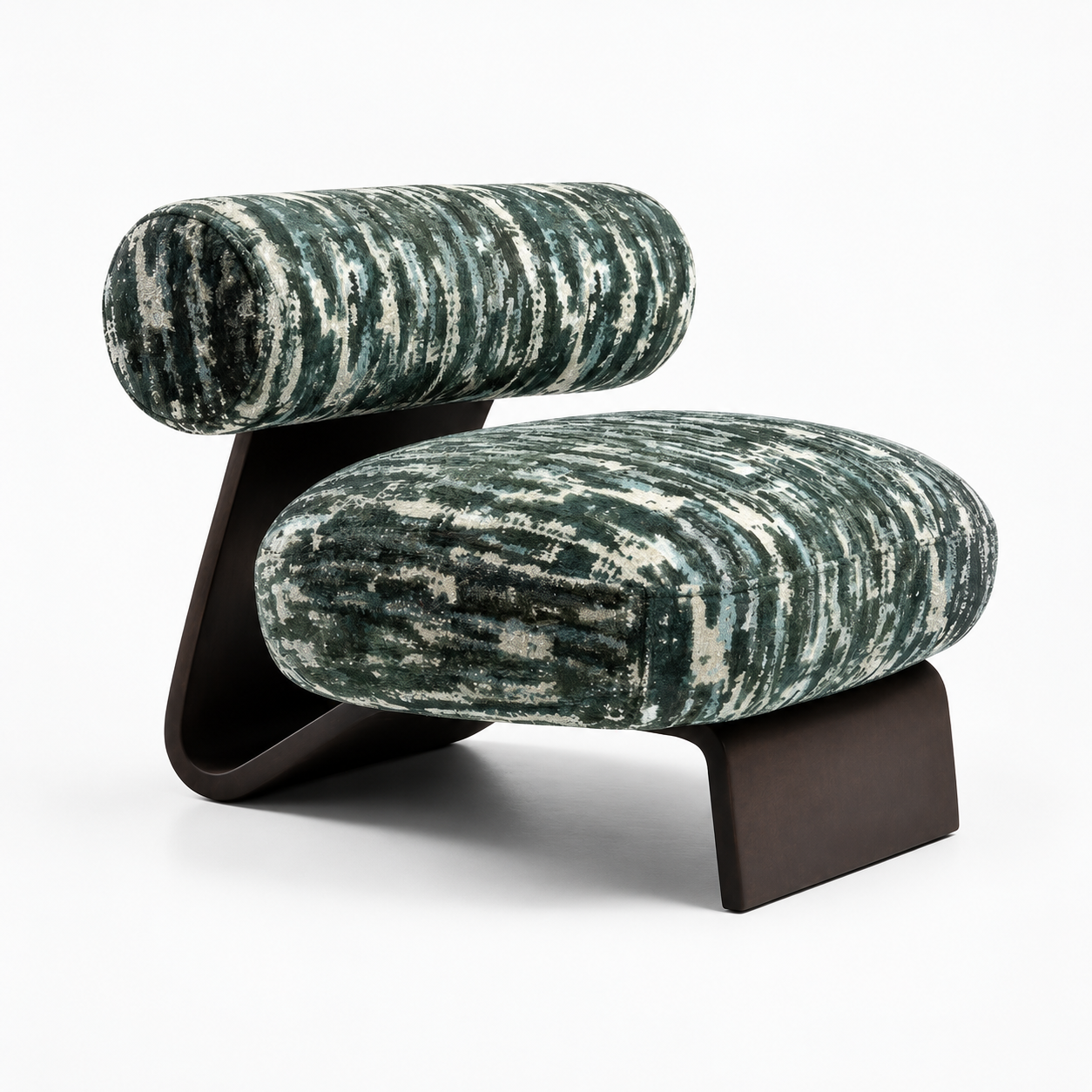 Green Velvet Sculptural Lounge Chair with Curved Wood Frame, Modern Accent Chair