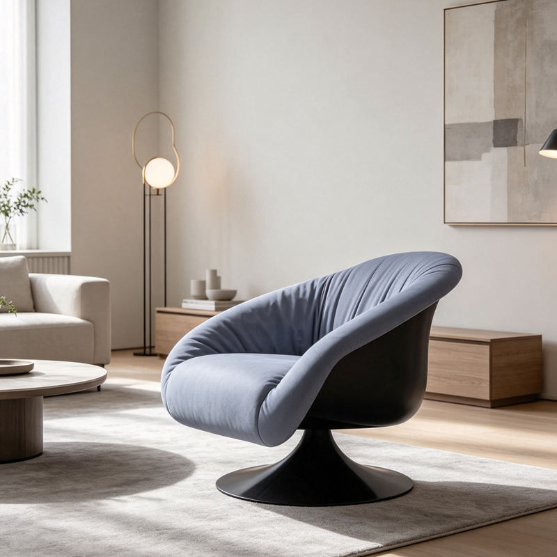 Modern Pleated Blue Swivel Lounge Chair