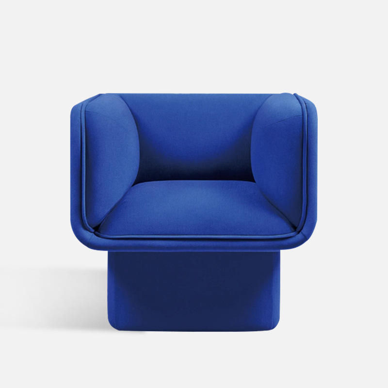 Blue Velvet Accent Chair with Curved Arms and Modern Pedestal Base