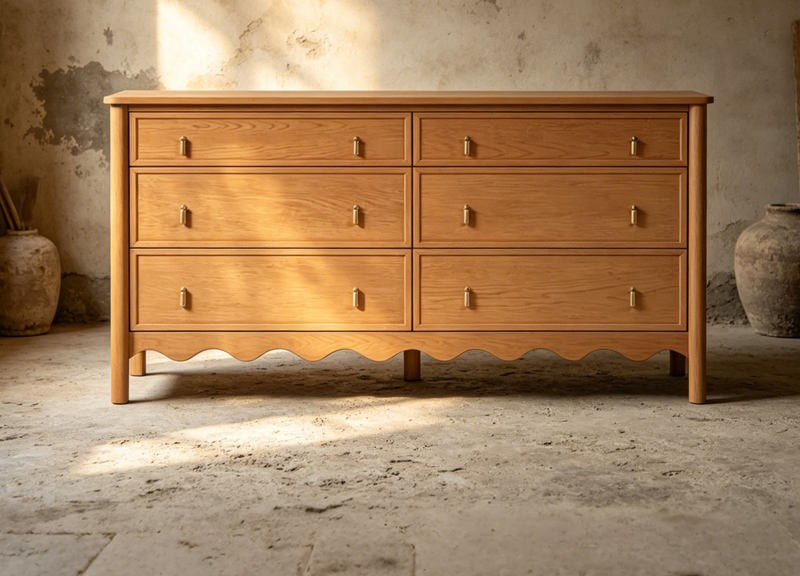 Scalloped-Base Wooden Dresser