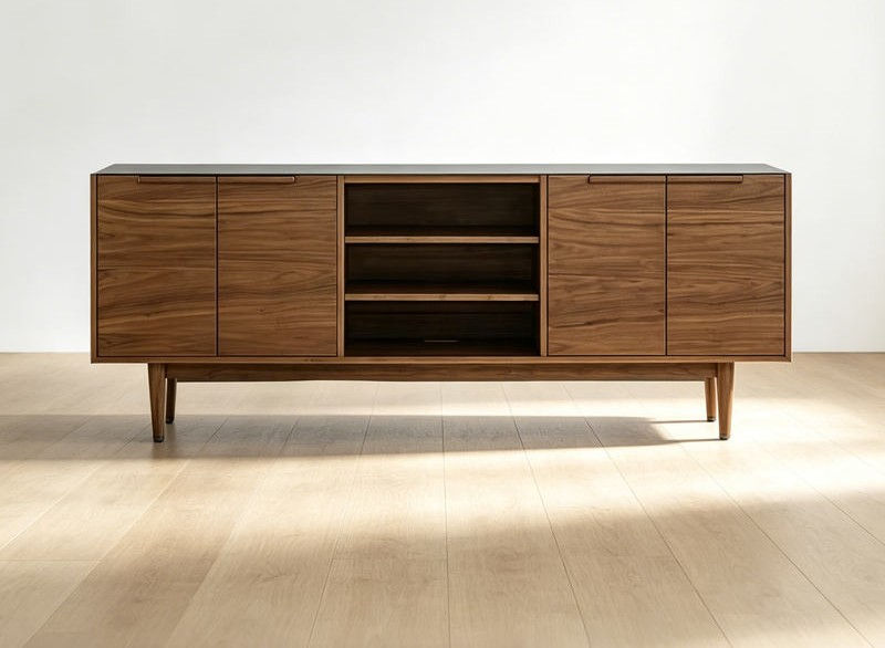Open-Shelf Wooden Credenza