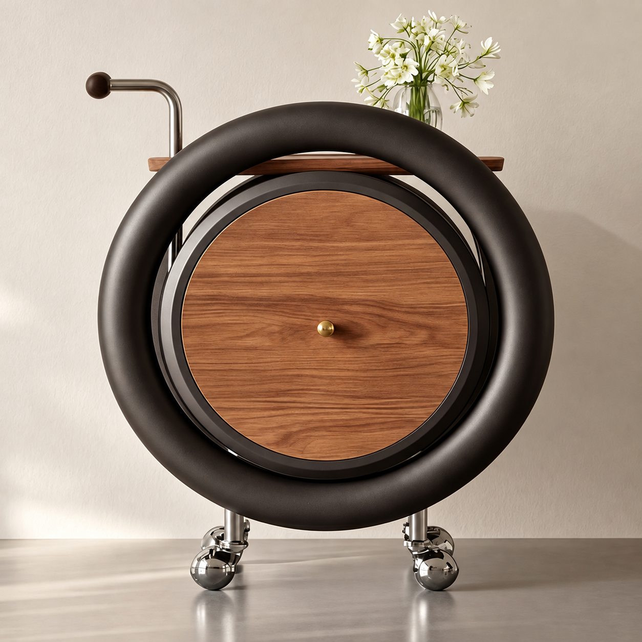 Modern Rolling Wood Accent Coffee Table