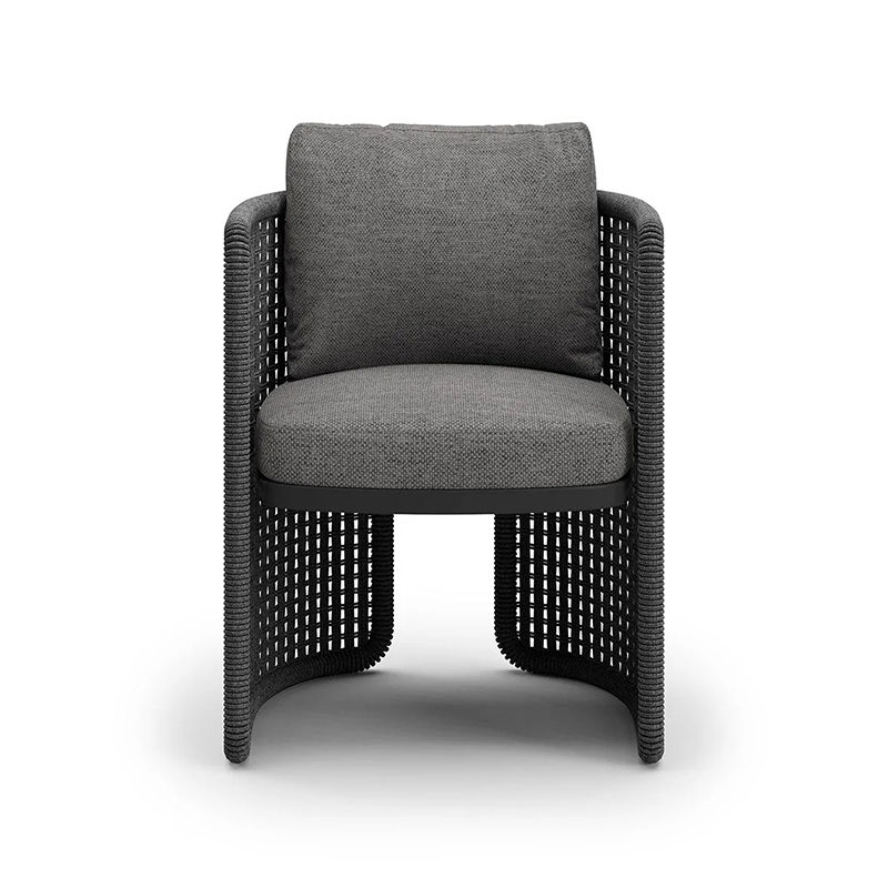 Outdoor Rope Dining Chair with Cushions, Modern Woven Patio Armchair