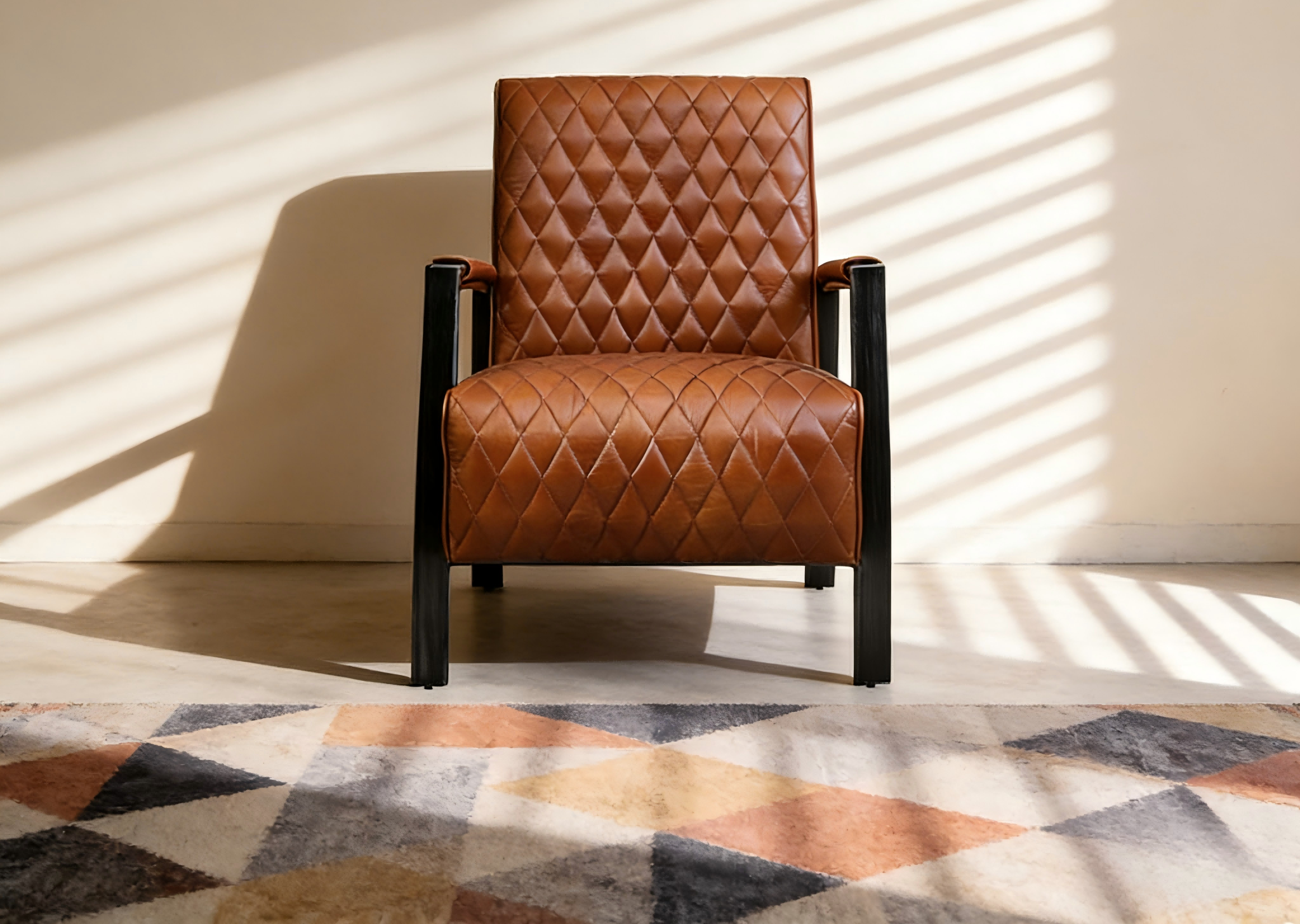 Industrial Quilted Leather Armchair Brown Genuine Leather Lounge Chair