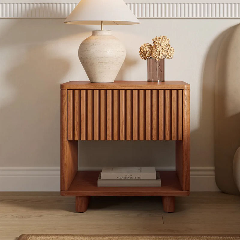 Contemporary Fluted Wooden One-Drawer Nightstand