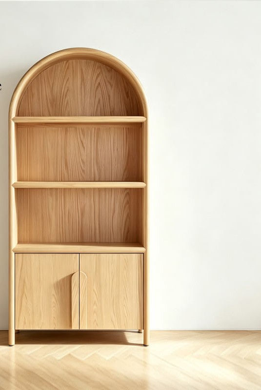 Arched-Top Wood Display Bookcase