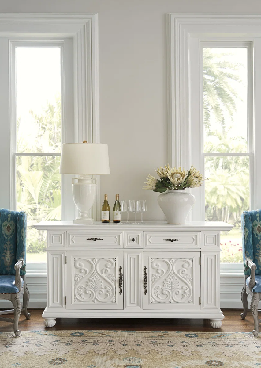 Carved Floral Wood Credenza