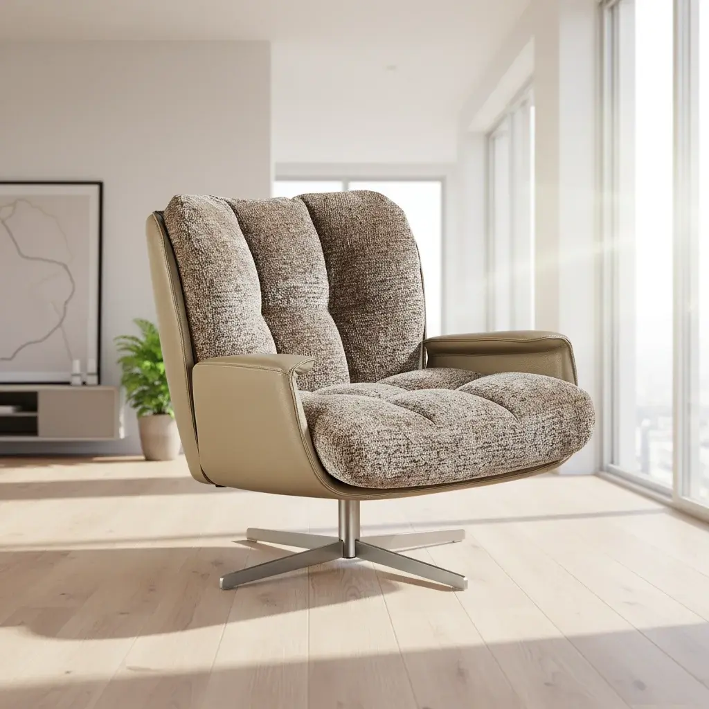 Modern Beige Armchair, Tufted Lounge Accent Chair for Living Room