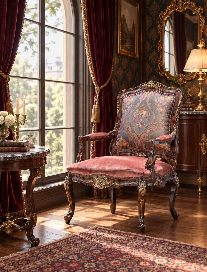 Baroque Carved Wood Armchair