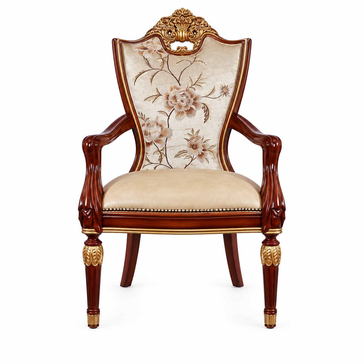 Carved Wood Floral Accent Chair Upholstered Armchair