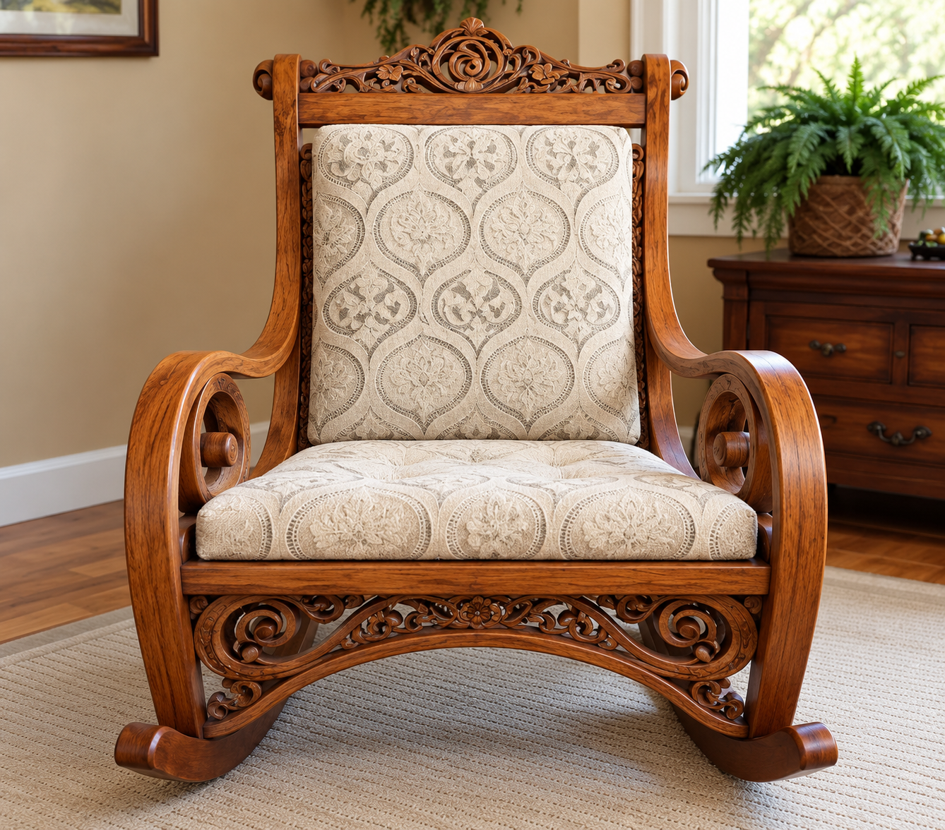 Handmade Carved Wooden Traditional Rocking Lounge Chair