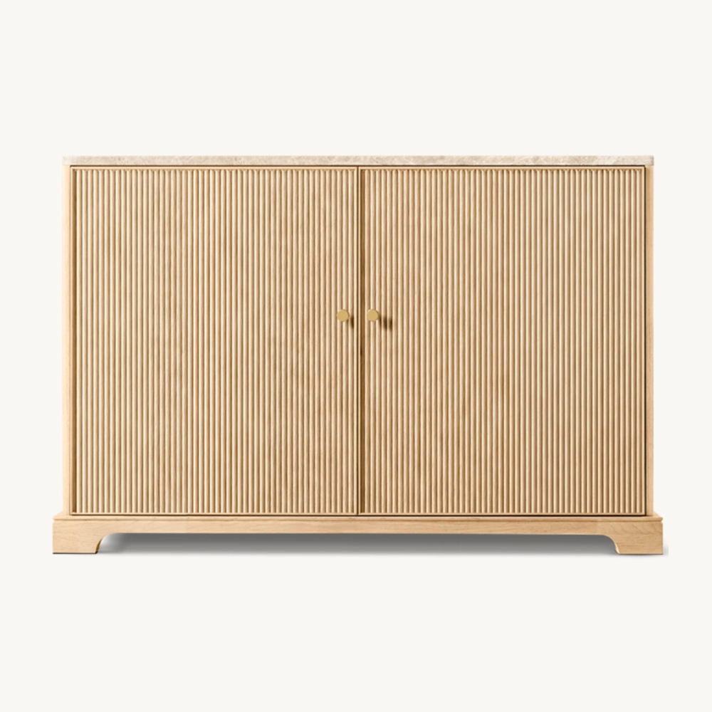 Fluted Wood Sideboard Cabinet Reeded 2 Door Buffet Storage Console