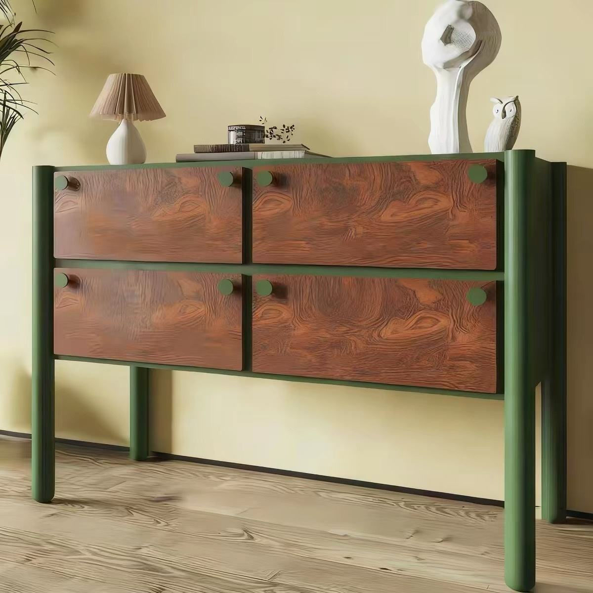 Green-Framed Wood Accent Credenza