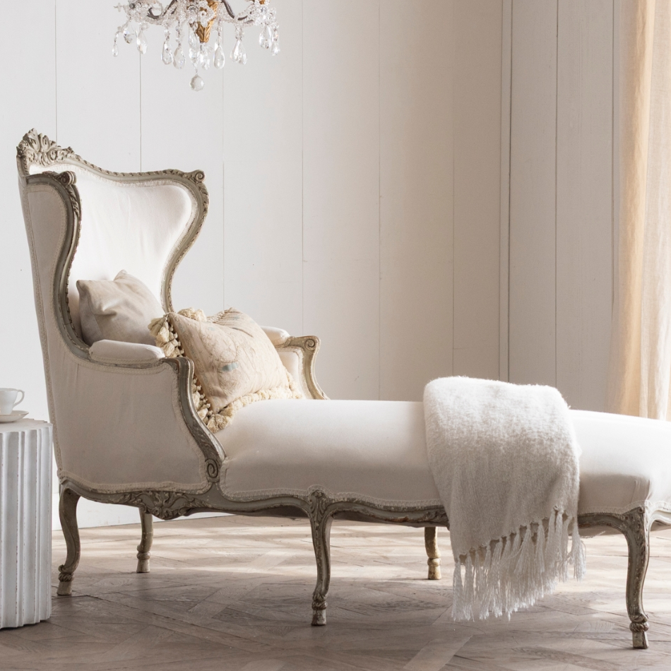 French Country Carved Wood Chaise Lounge