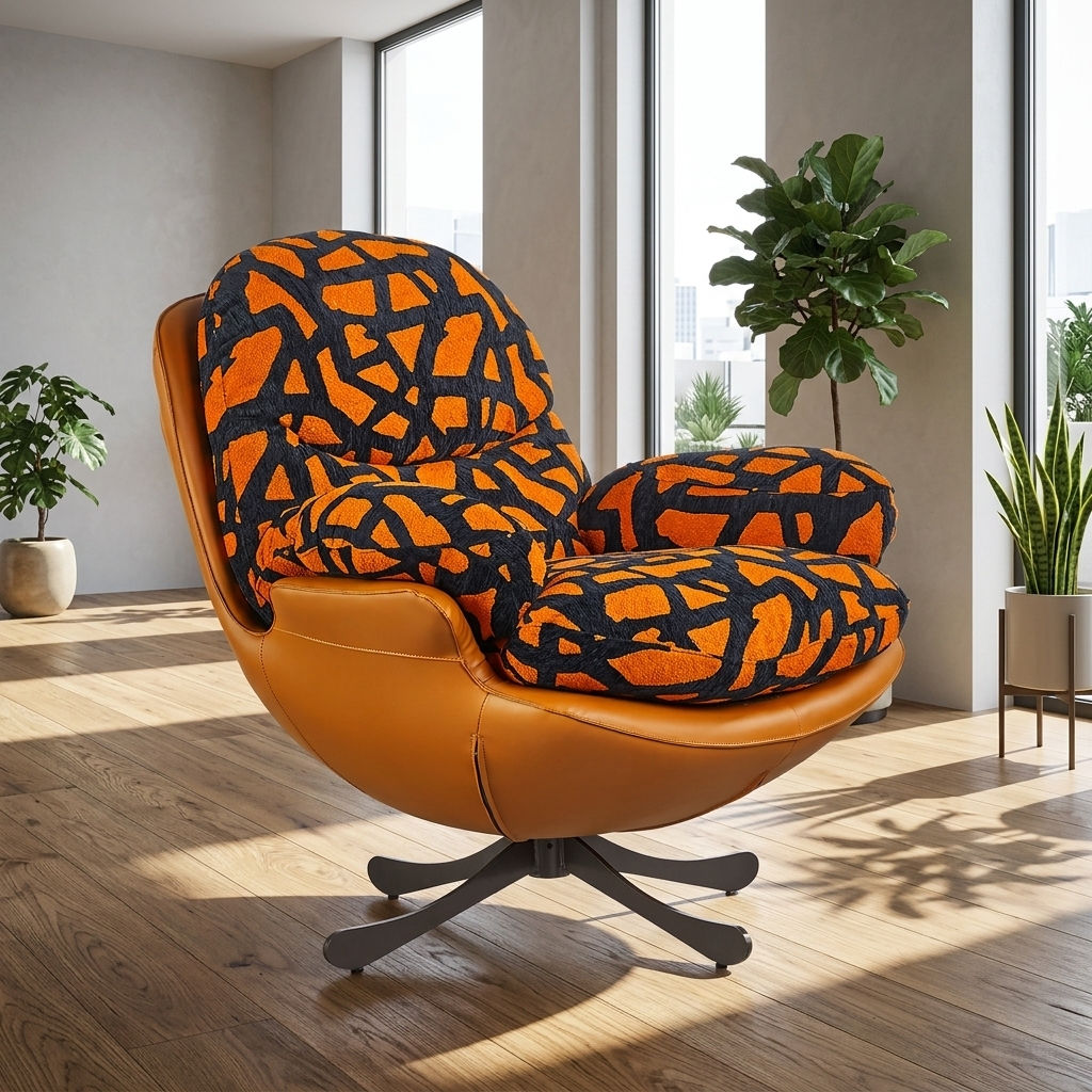 Single Sofa Chair, Orange Swivel Lounge Accent Chair for Living & Bed Room