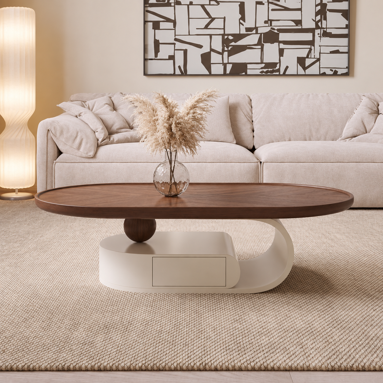 Modern Walnut and Cream Storage Coffee Table