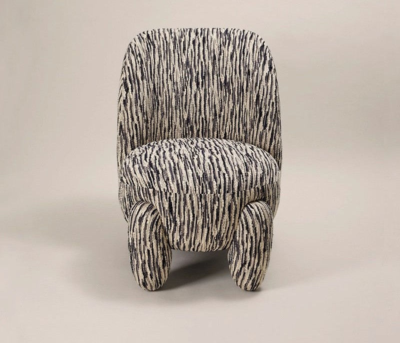 Black White Chenille Accent Chair with High Back and Sculptural Legs