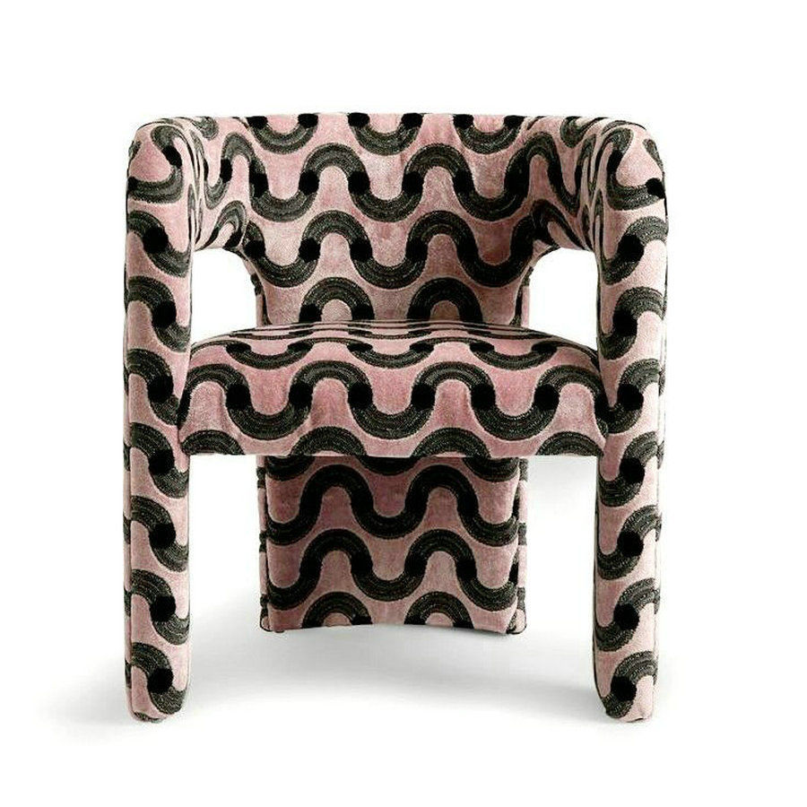 Pink and Black Velvet Accent Chair, Modern Patterned Lounge Armchair