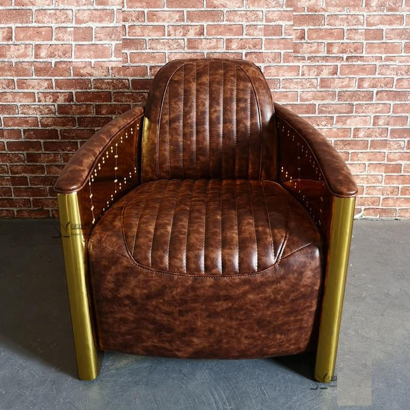 Brown PU Leather Accent Chair with Channel Tufting and Gold-Tone Metal Frame