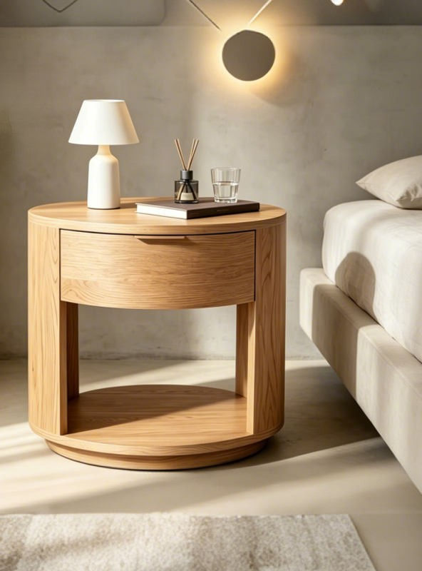 Modern Round Wooden Nightstand